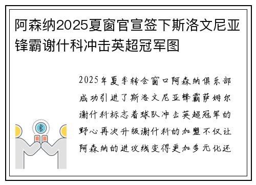 阿森纳2025夏窗官宣签下斯洛文尼亚锋霸谢什科冲击英超冠军图 阿森纳2025夏窗官宣签下斯洛文尼亚锋霸谢什科冲击英超冠军图
